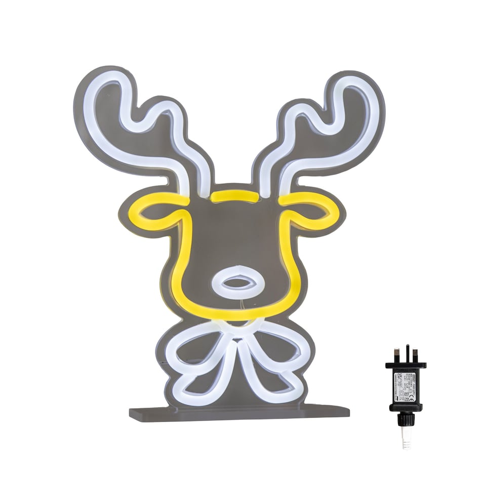 image 1 of 25cm Light up Christmas Reindeer Face Table Top Neon Sign