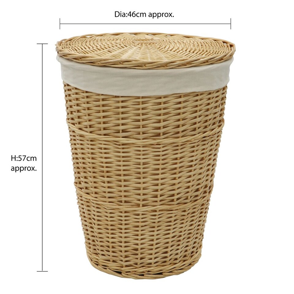 image 1 of JVL Hand Woven Acacia Round Laundry Willow Basket with Lid, Honey Finish Brown
