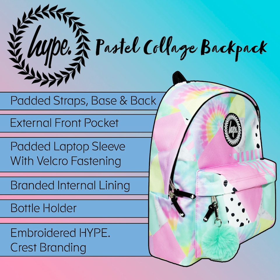 image 1 of Kids Backpack Multi Pastel Collage Design | Lightweight School Bag | Multi | Multi | 1