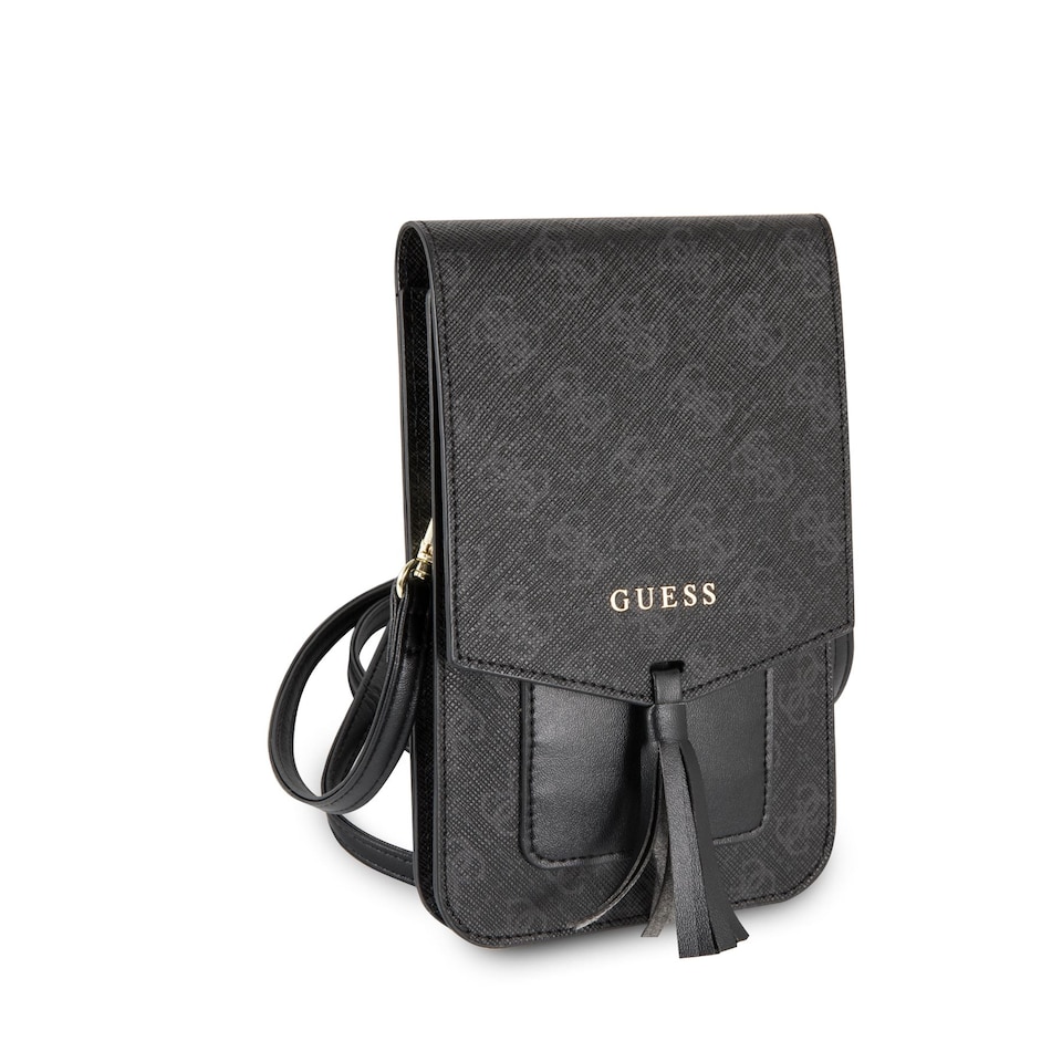 image 1 of Guess 4G Universal Wallet Phone Bag With Strap Black - GUWBSQGBK