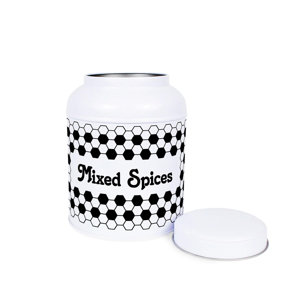 image 1 of Hexagon Tiles Mixed Spices Canister - Small Domed Lid Kitchen Storage Jar