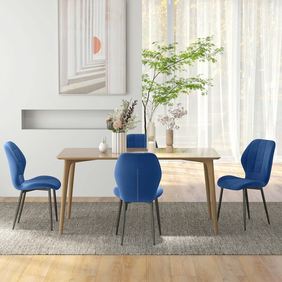 image 1 of HOMCOM Modern Style Kitchen Chairs Set of 4 with Velvet Upholstered, Dark Blue