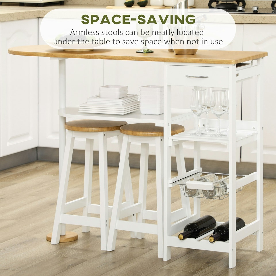 image 1 of HOMCOM 3 Piece Bar Table Set with Drawer, Basket and Rack White