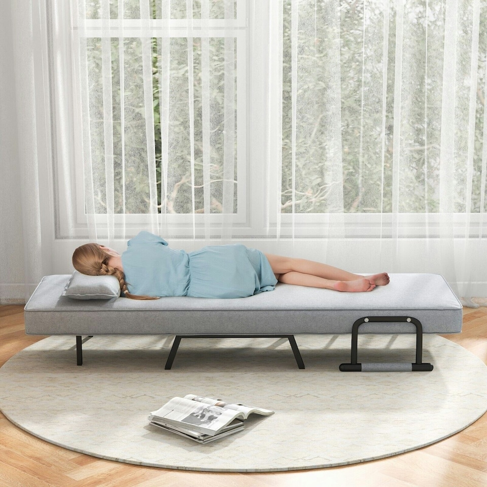 image 1 of COSTWAY Convertible Single Folding Sofa Bed Sleep Chair Grey Grey