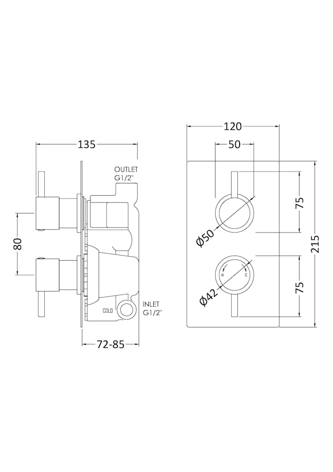 image 1 of Balterley Contemporary 1 Outlet Concealed Shower Valve Thermostatic Round - Twin Valve