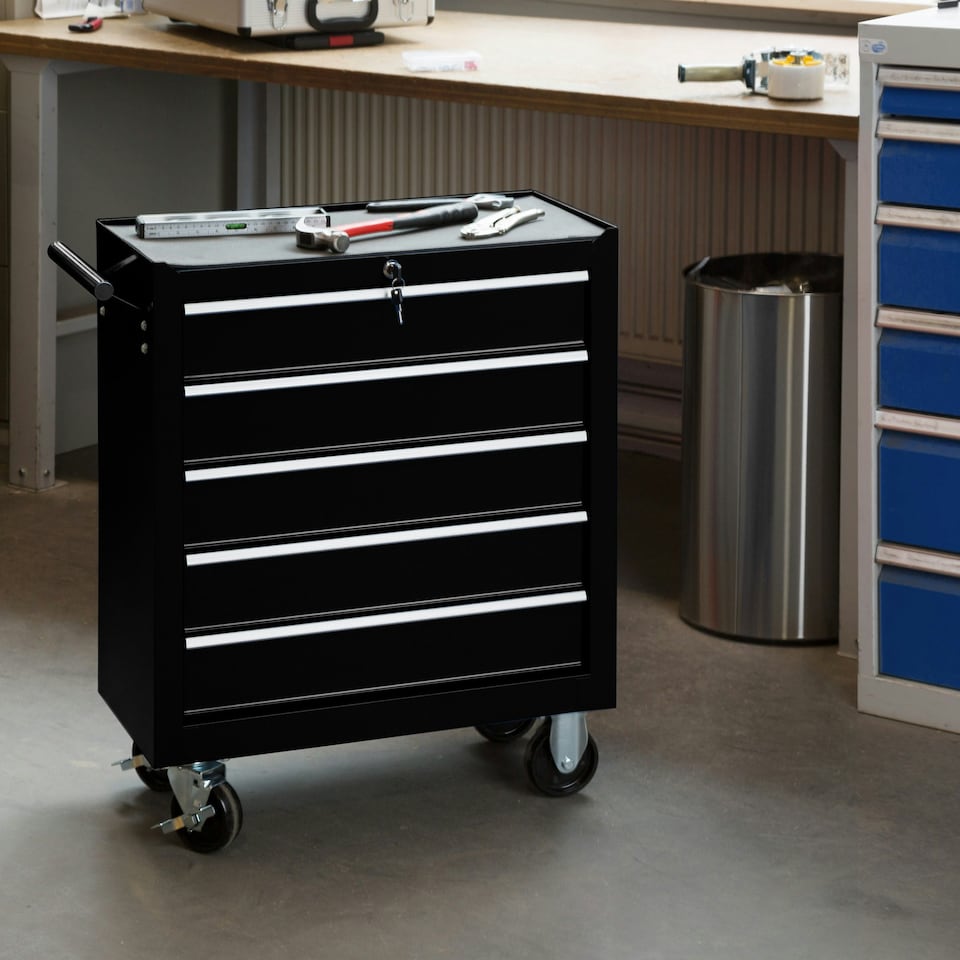image 1 of Tool Chest - with wheels, 5 drawers, central locking system Black | Black