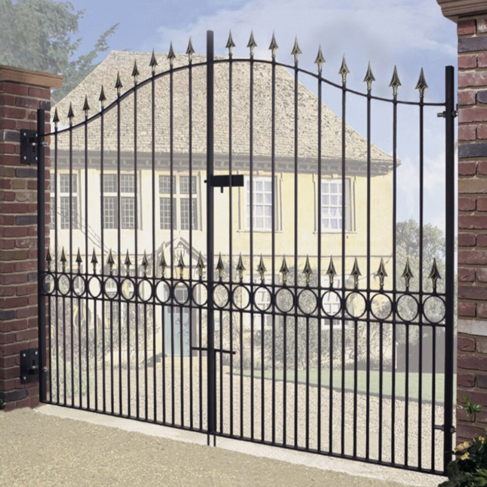 Balmoral Premium Spear Top Tall Bow Top Double Gate - Steel - Fits Gap 2743 mm x 2082 mm High - Electro Galv./Black Powder Coated | Black | 1