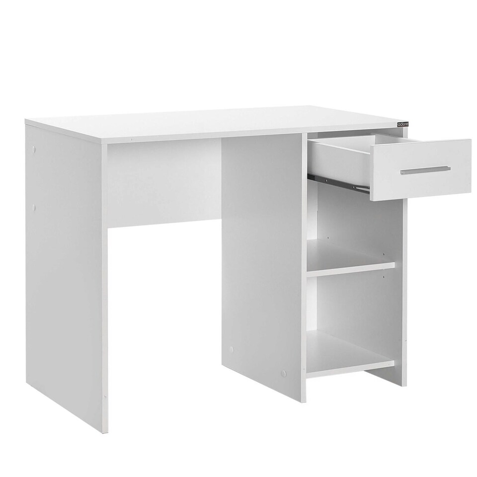 image 1 of Adore Matt White Study Desk with Drawer & Shelves White