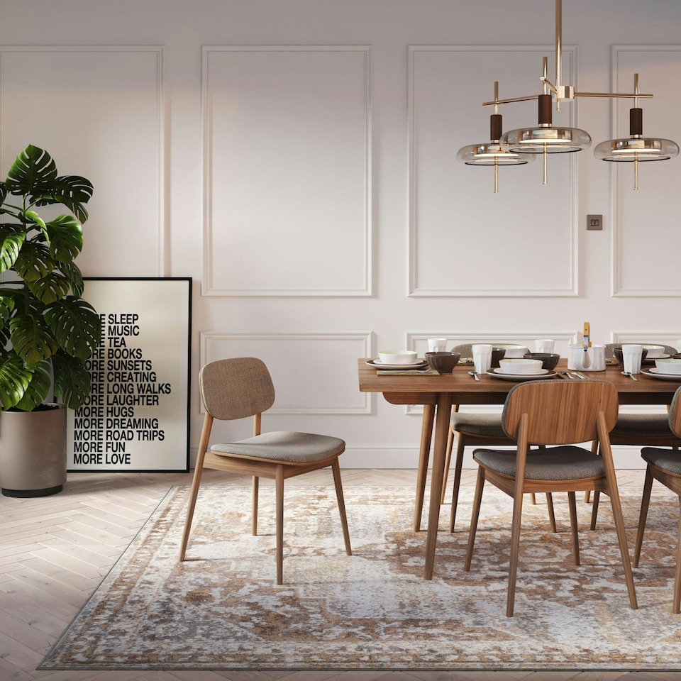 image 1 of KUKOON Beige Traditional Medallion Bordered Living Area Rug 120cm x 170cm