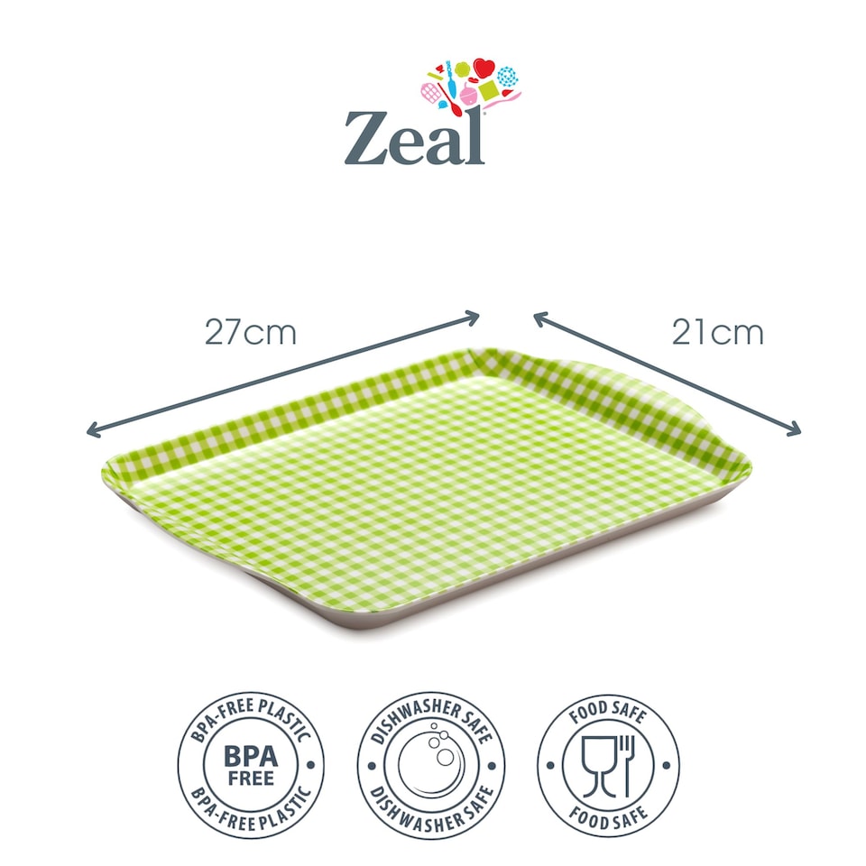 image 1 of Zeal Melamine Small Serving Tray, Gingham Pattern, 25 x 19cm, Lime Green