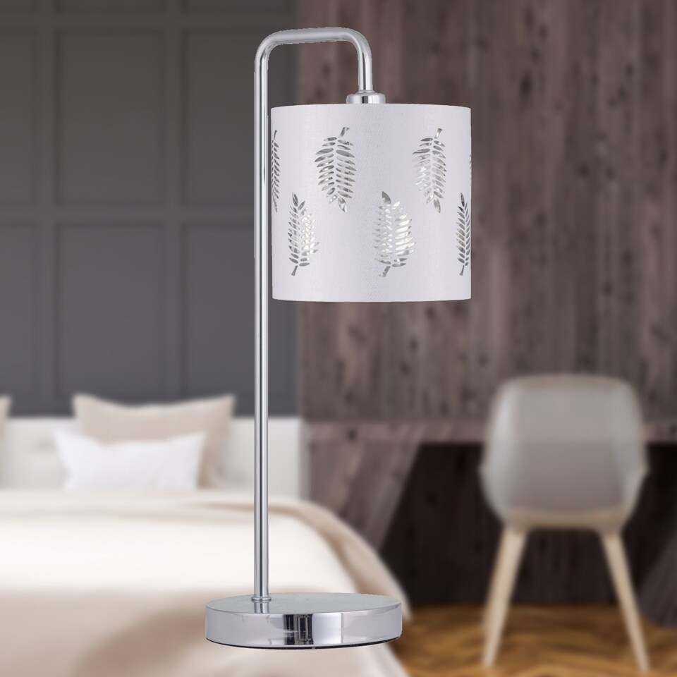 image 1 of Set of 2 Arched Table Lamps with White Fern Shades | Chrome | White | Large | 2