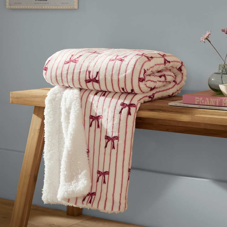 image 1 of Furn Noortje Bows Sherpa Fleece Throw | Pink | Silk Pink | 1