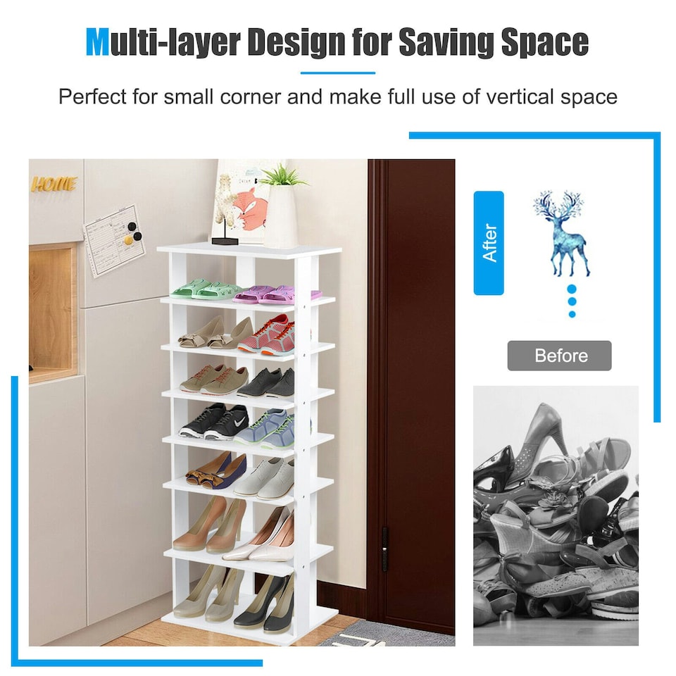 image 1 of COSTWAY 7-tier Double Shoe Storage Tower Rack Stand White White