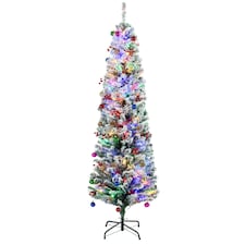 HOMCOM 6' Artificial Christmas Tree with Flocked Tips, LED Lights, Decoration