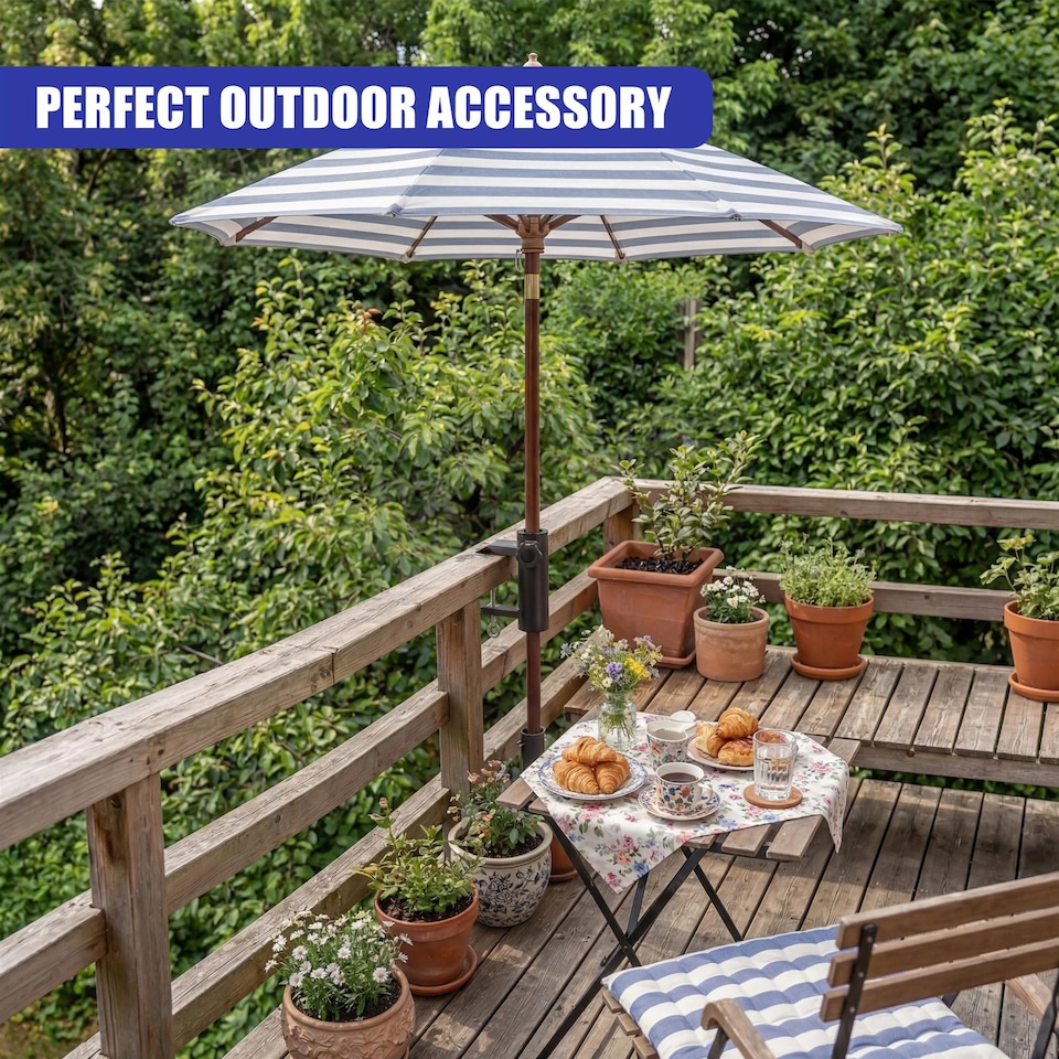 image 1 of GEEZY Metal Balcony Parasol Clamp 33-38mm Adjustable Galvanised Steel Fence Railing Holder