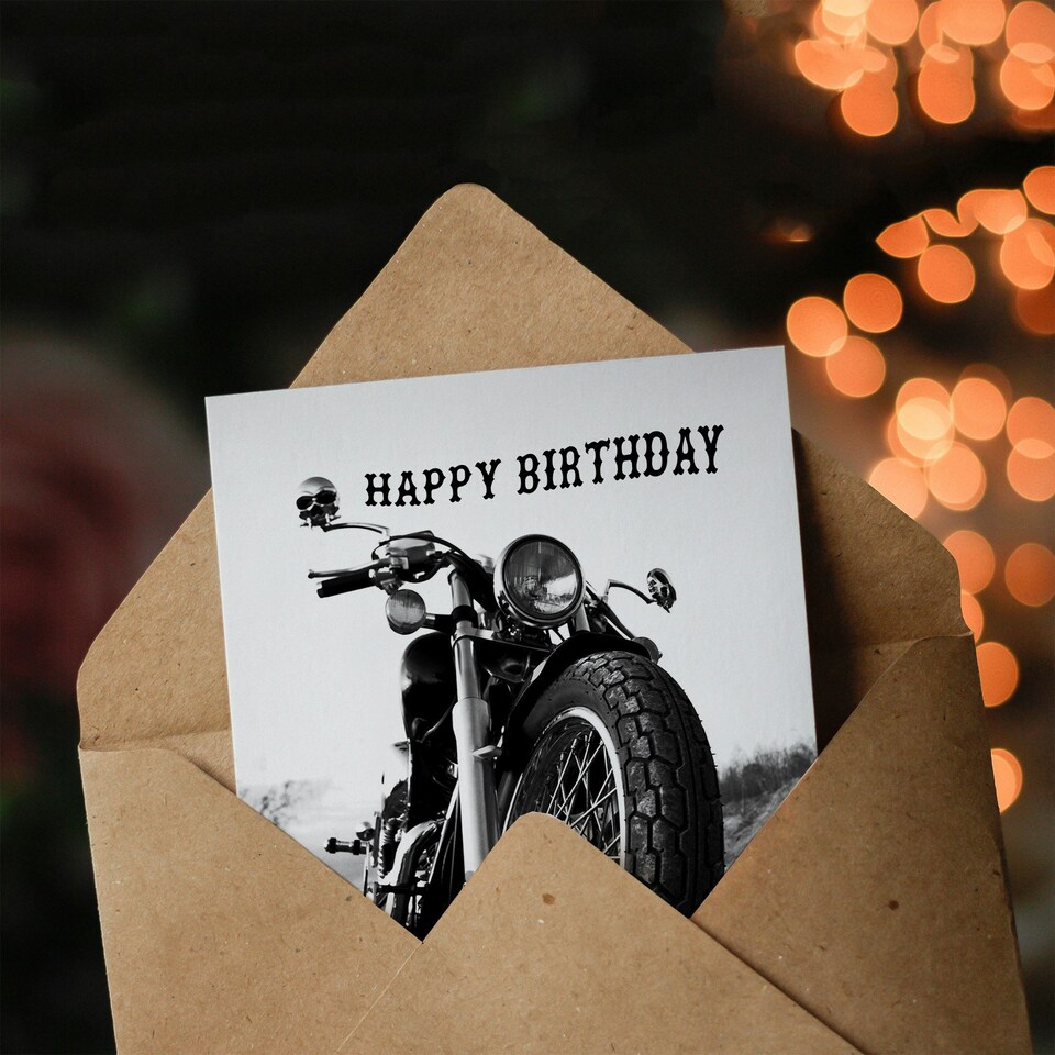 image 1 of Happy Birthday Motorbike Motorcycle Front View Birthday Card