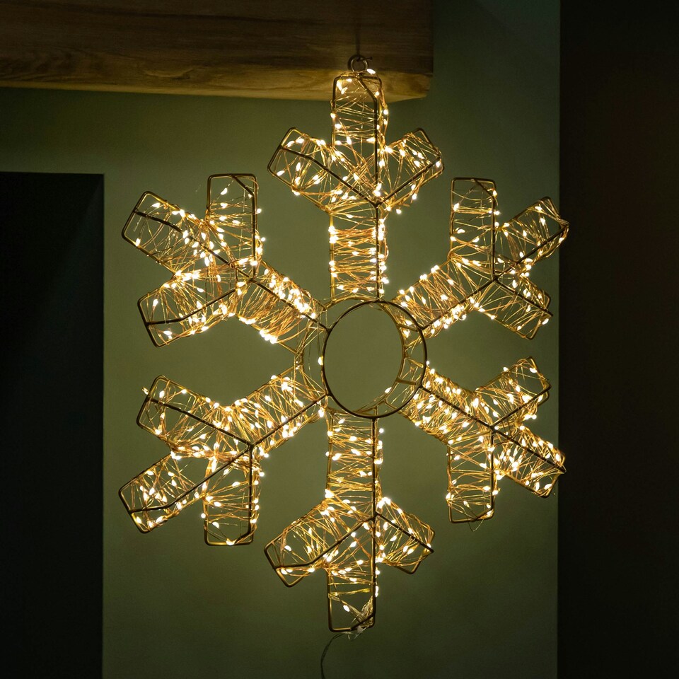 image 1 of 45cm Light up Rose Gold Metal Hanging Christmas Snowflake with 600 Warm White LEDs