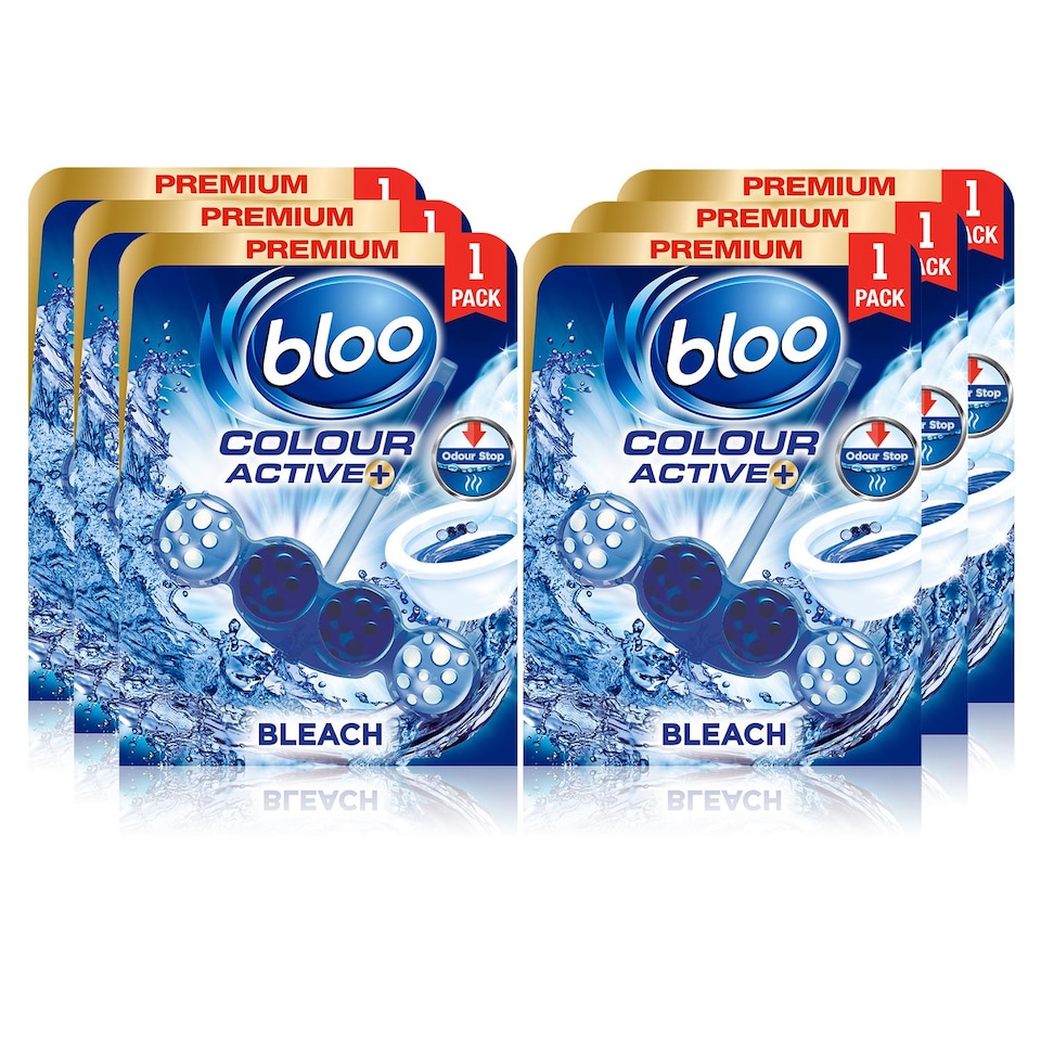 image 1 of Bloo Colour Active Anti-Limescale Odour Stop Bleach Toilet Rim Block, 50g, 6 packs | Multi | 6 Pack | 6