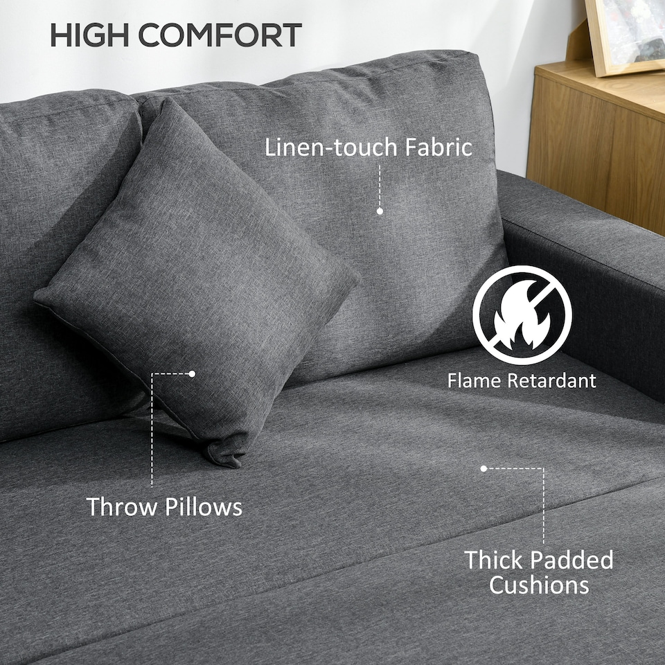 image 1 of HOMCOM Corner Sofa Bed with Storage, 3 Seater Pull Out Sofa Bed, Convertible L Shape Sofa Couch with Reversible Chaise Lounge for Living Room, Dark Grey