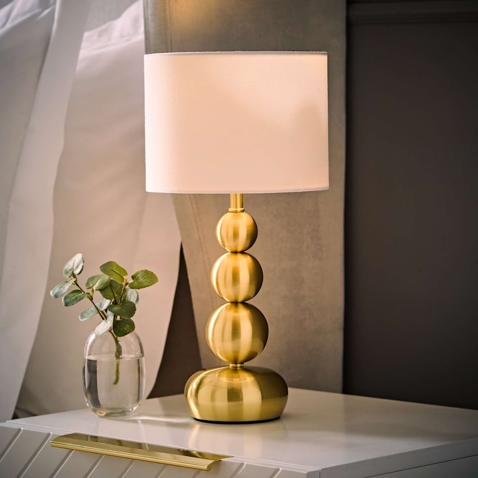 image 1 of ValueLights Marissa Brushed Gold Stacked Ball Table Lamp Light and Bulb
