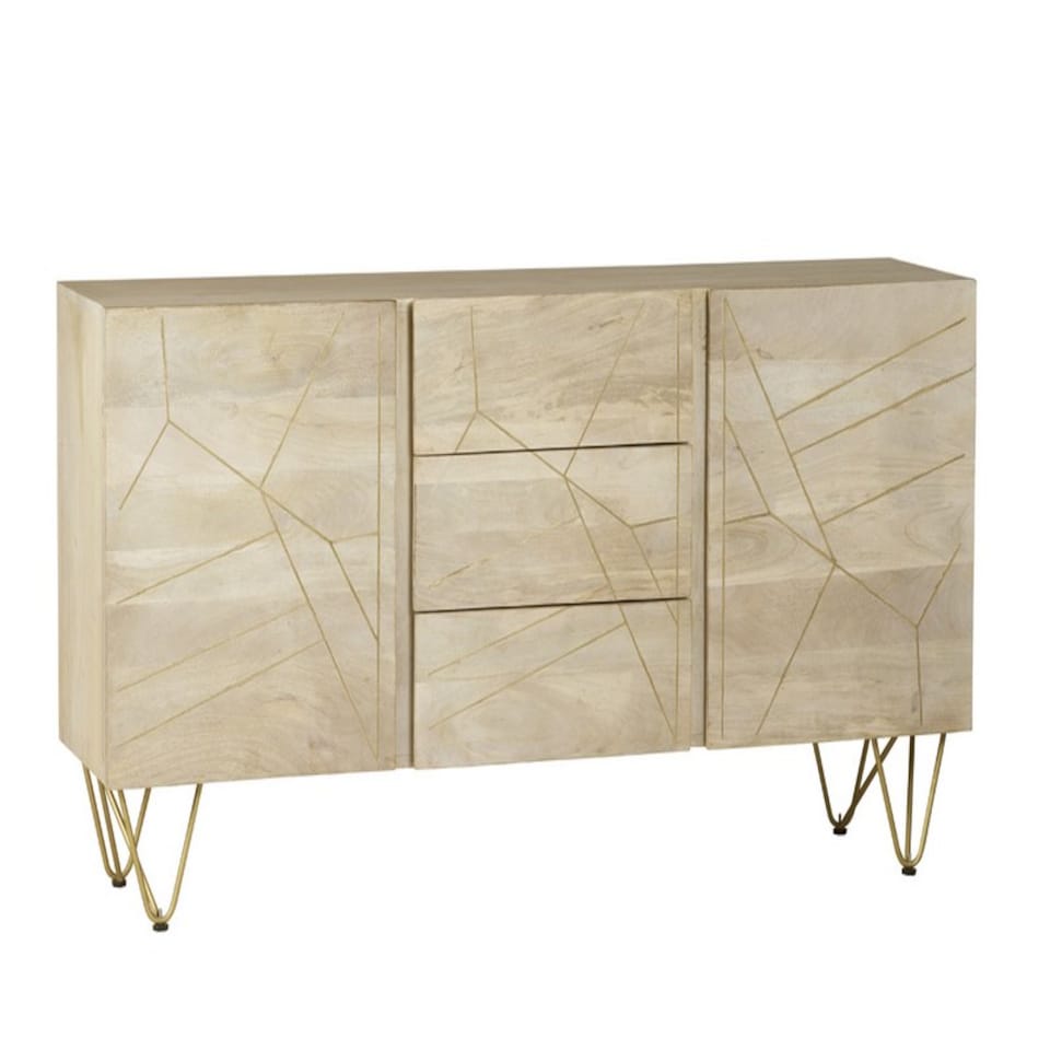 image 1 of Light Gold Extra Large Sideboard 3 Drawers And 2 Doors - Solid Mango Wood - L40 x W160 x H85 cm | Brown