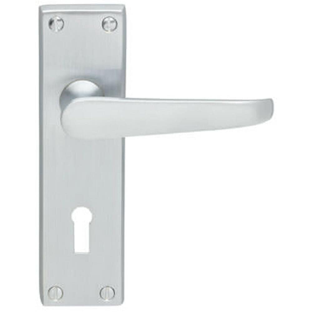 Loops PAIR Victorian Flat Lever on Lock Backplate Handle 150 x 42mm Satin Chrome