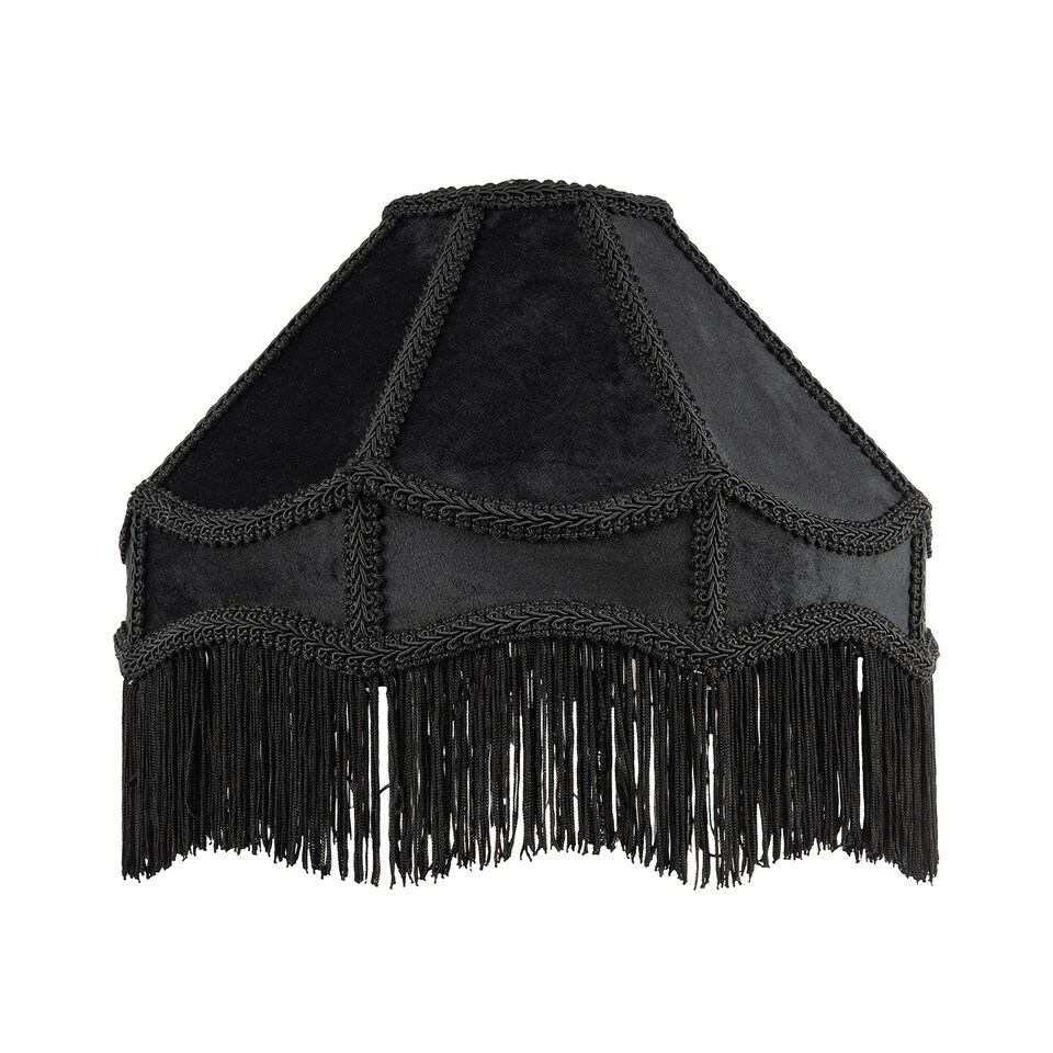 image 1 of Traditional Victorian Empire Lamp Shade in Jet Black Velvet with Long Tassels | Black