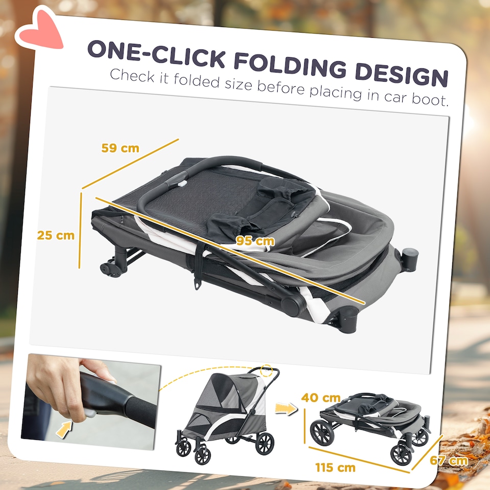 image 1 of PawHut Foldable Pet Stroller with 4 Big Wheels for Medium Dogs, Dark Grey