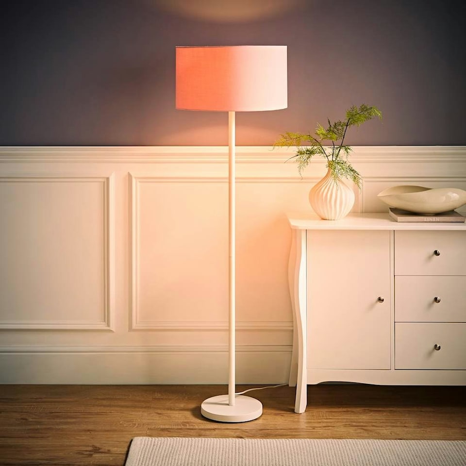 image 1 of ValueLights Charlie White Stem Floor Lamp Blush Pink Shade Pink