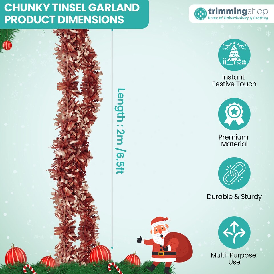 image 1 of 6.5ft/1.98m Wide Chunky Christmas Tinsel Garland Shiny Foil Twist Garland