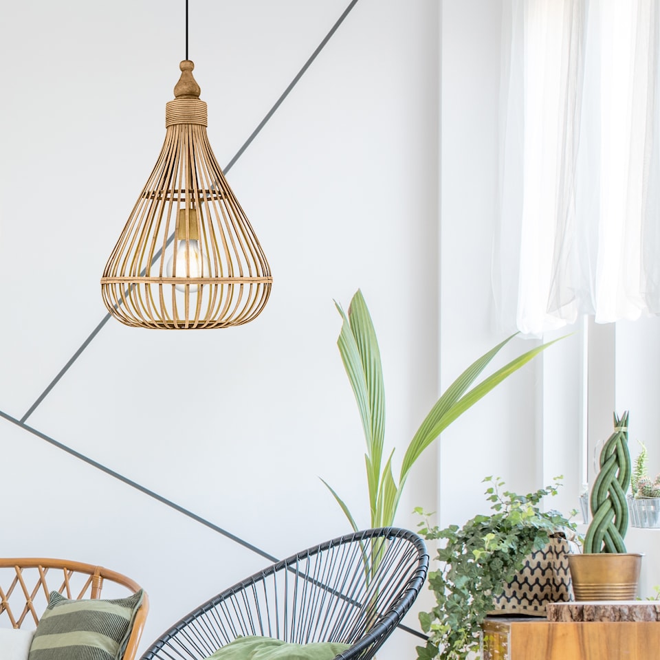 image 1 of EGLO Amsfield Caged Teardrop Rattan Single Pendant