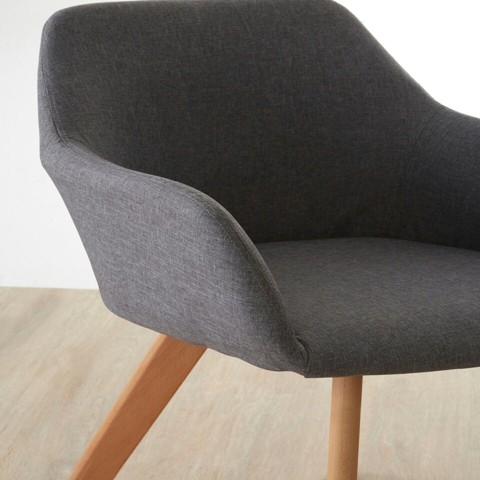 image 1 of Interiors by Premier Grey Fabric Chair With Wood Legs, Backrest Dining Chair, Easy to Clean Accent Office Chair
