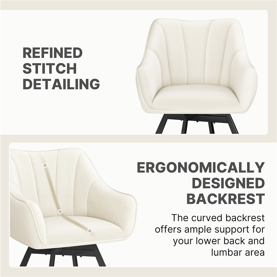 image 1 of Yaheetech Set of 2 Modern Velvet Dining Chairs with Rotating Seat and Backrest | White | Beige | One Size