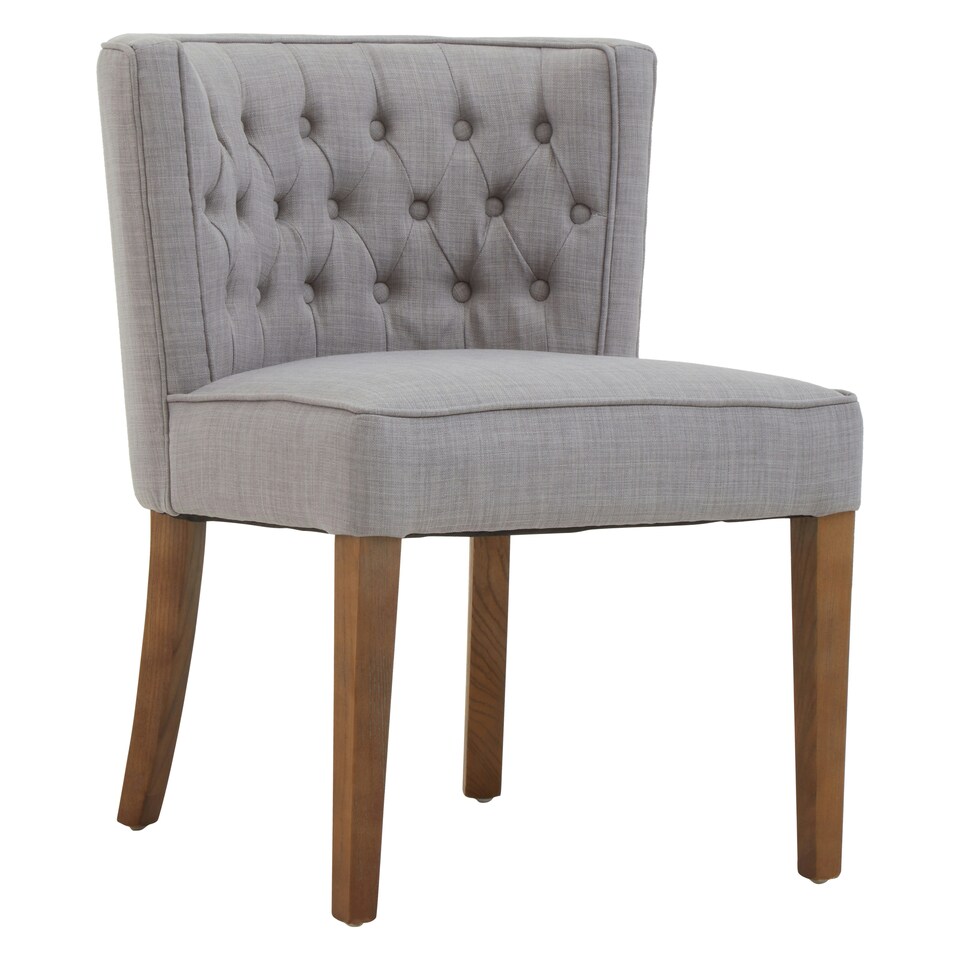 image 1 of Interiors by Premier Grey Fabric Dining Table, Button Tufted Design Accent Dining Table, Back Living Room Chair with Wooden Legs Grey