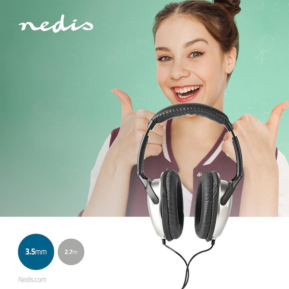 image 1 of Nedis On-Ear 2.7m Wired Headphones TV / HiFi Design with Adjustable Headband, Ergonomic Soft Ear Cups, Gold-Plated 6.35mm & 3.5mm Connections