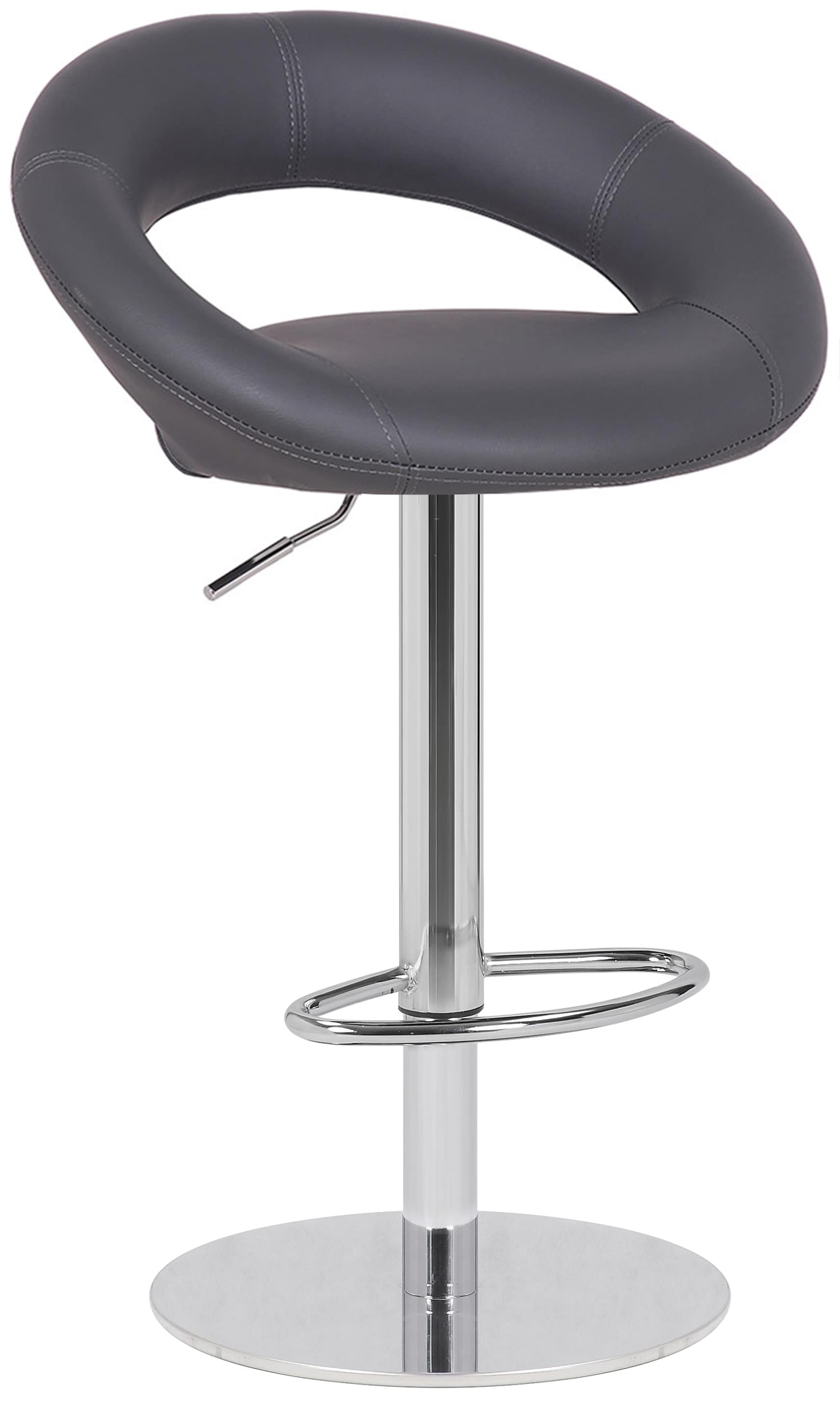 Deluxe Sorrento Real Leather Kitchen & Breakasft Bar Stool, Adjustable Swivel Gas Lift, Charcoal Grey