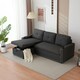 image 4 of Sofabed 3 Seater Reversible Sectional Sofa Sleeper Set with Storage Chaise, Built-in Cupholder, Decorative Rivets, Pull-out Bed, and Dark Grey Fabric Grey