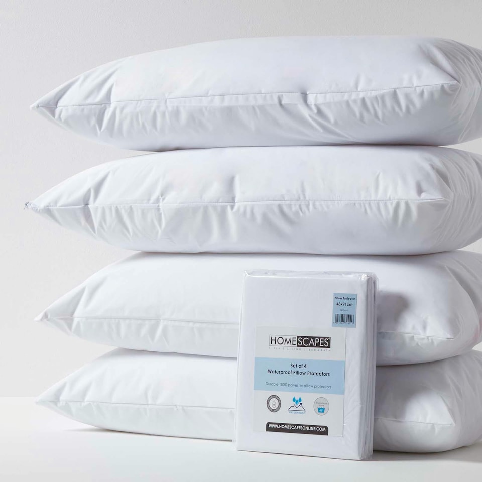 image 1 of Homescapes Waterproof Pillow Protectors King Size - Pack of 4 | White | King