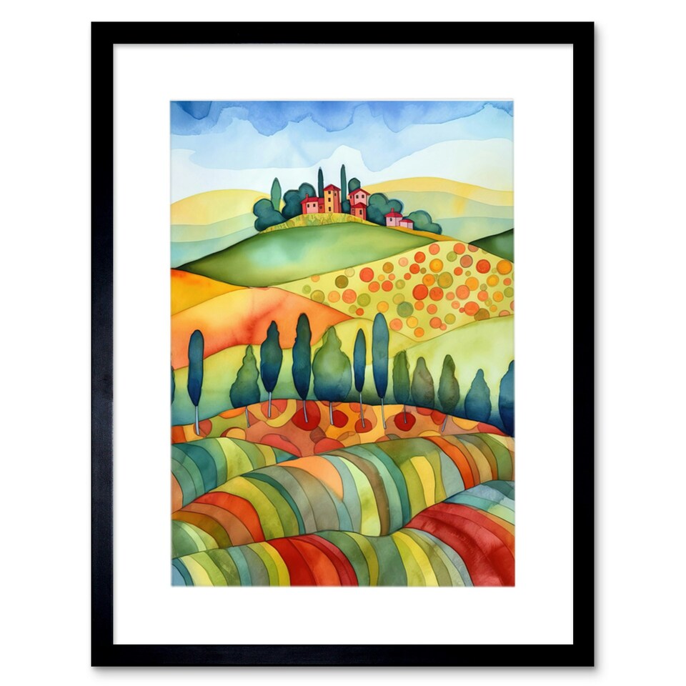 image 1 of Landscape Of Tuscany House On The Hill Folk Artwork Framed Wall Art Print
