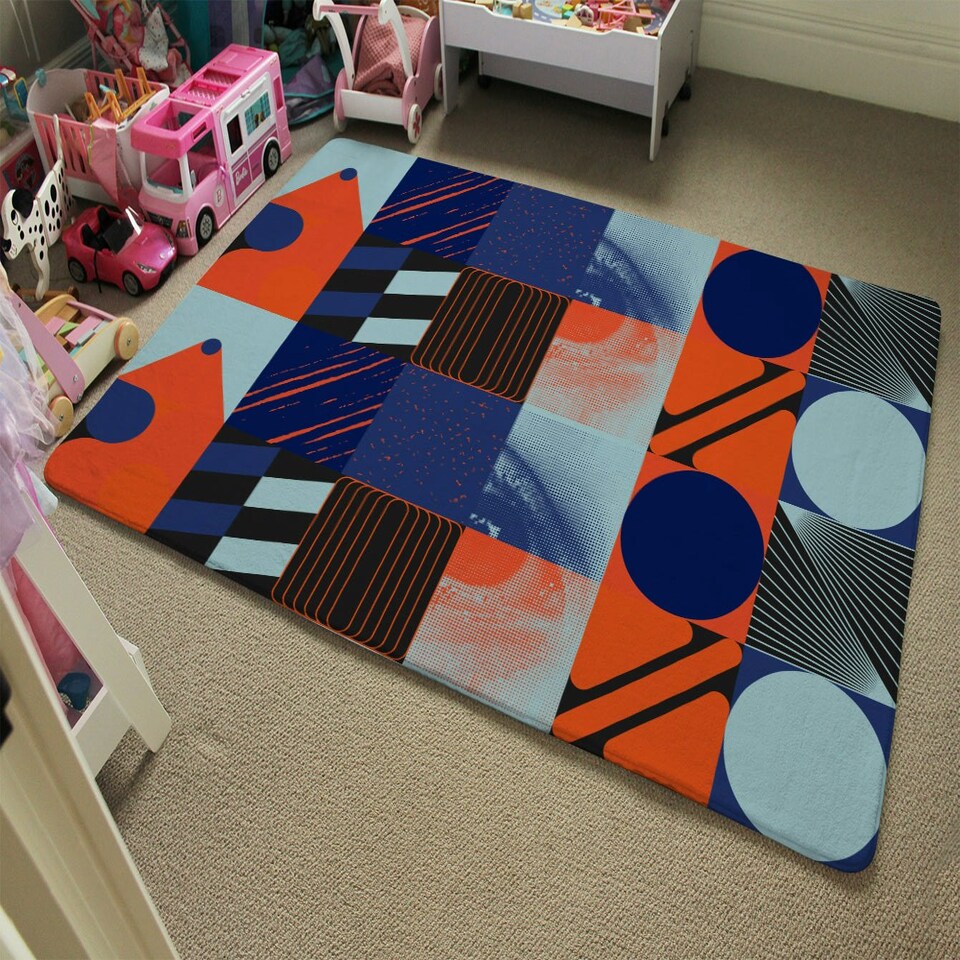 image 1 of Deconstructed postmodern inspired artwork (Rug) Blue | Large: 140x200cm