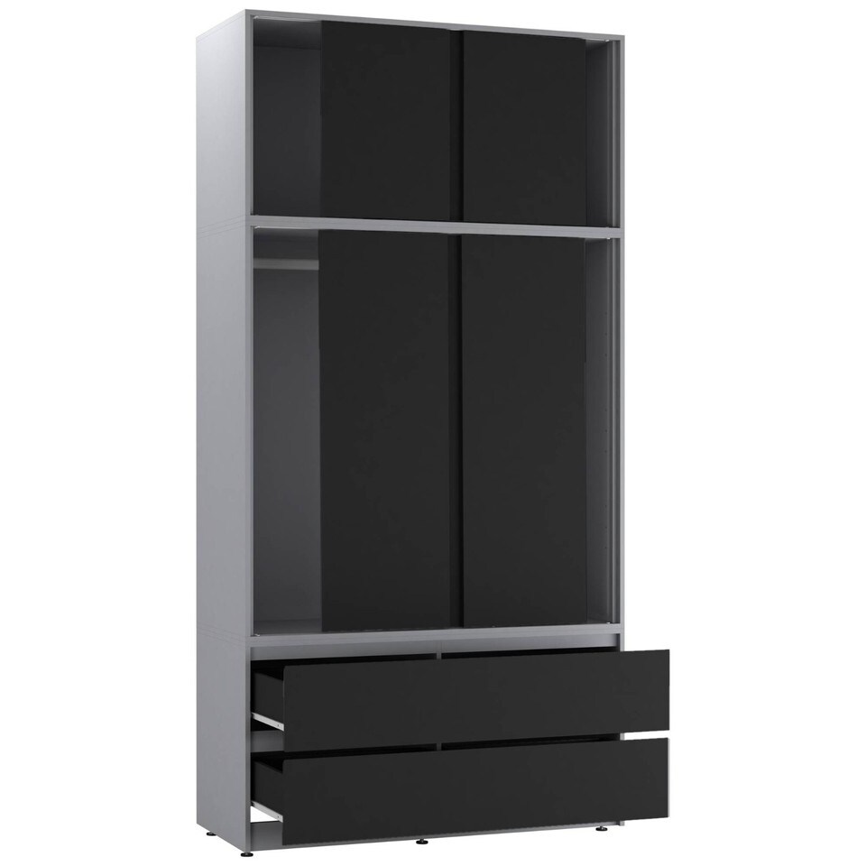 image 1 of 120cm 3 Sliding Doors Children Kids Wardrobe Bedroom Storage Closet Hanging Rail | Multi | Grey with Black Doors | 1