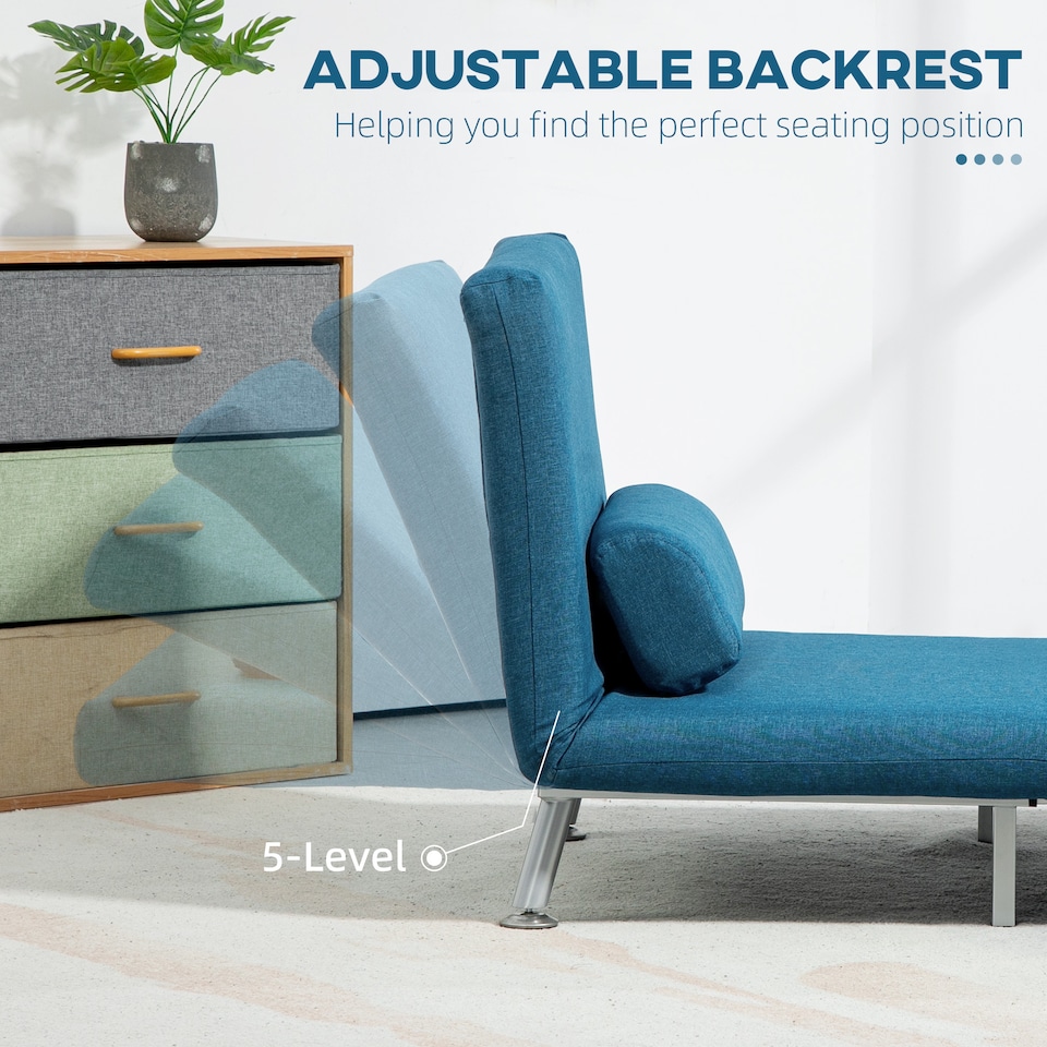 image 1 of HOMCOM Convertible Chair Bed, 3-in-1 Linen Sleeper Chair with Adjustable Backrest, Pillow, for Living Room, Bedroom, Blue | Blue | One Size