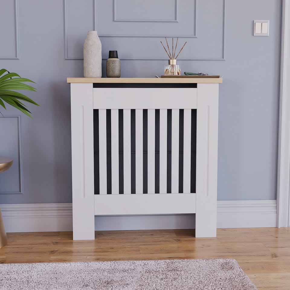image 1 of Vida Designs Arlington Radiator Cover Painted MDF Slatted Cabinet, White, 78cm