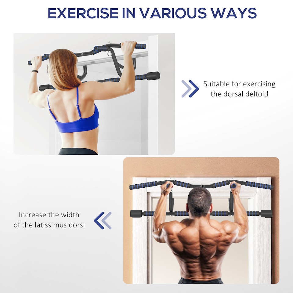 image 1 of SPORTNOW Multi-Grip Pull Up Bar, Chin Up Bar Doorway with Non-Slip Grips | Black