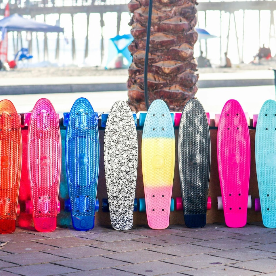 image 1 of Land Surfer Cruiser Skateboard 22" Clear Blue Board Solid Red Wheels