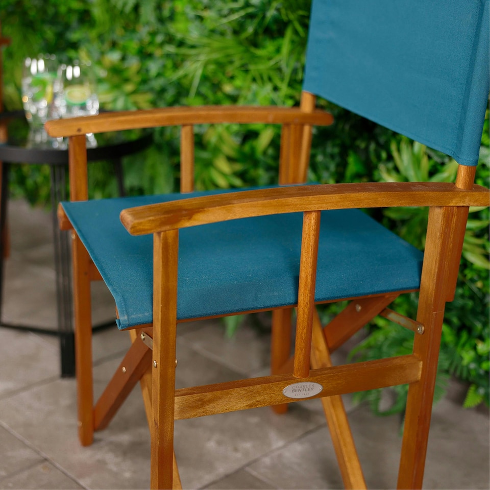 image 1 of Charles Bentley FSC Wooden Pair of Folding Directors Chairs Teal Pop-Up Garden