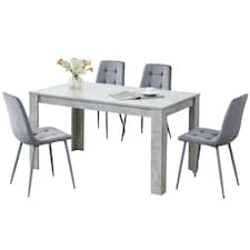 Dining Table with 4 Grey Velvet Chairs Stone Grey Effect Wood Table Set for Dining Room Grey