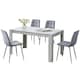image 1 of Dining Table with 4 Grey Velvet Chairs Stone Grey Effect Wood Table Set for Dining Room Grey