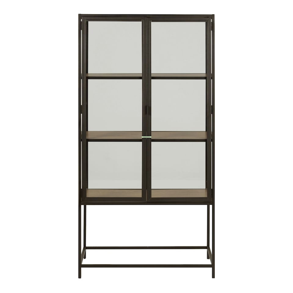 image 1 of Seaford 2 Glass Door Display Cabinet in Black & Oak