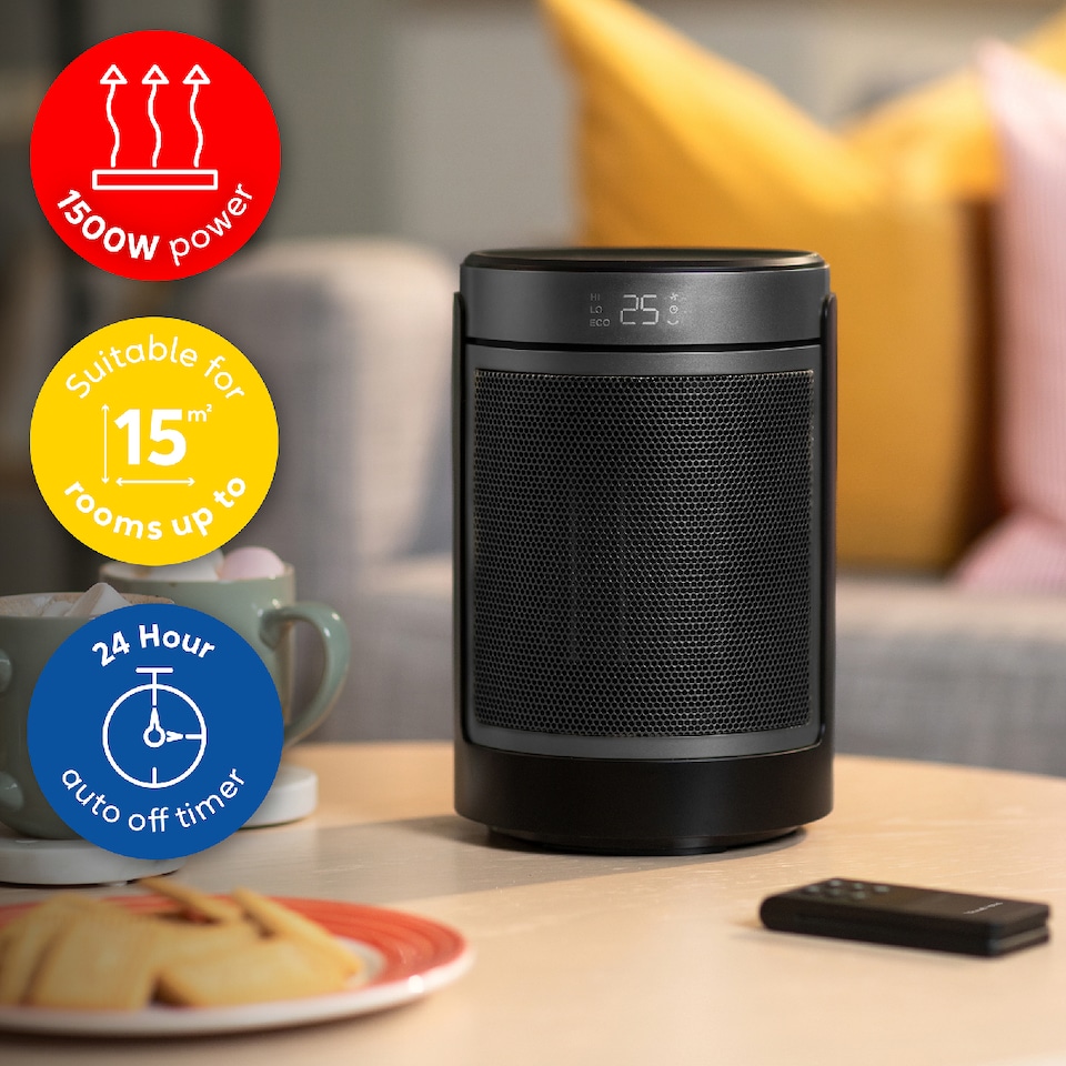 image 1 of Russell Hobbs RHCH2002S Space Heater in Black & Silver Round 1500W Portable Electric Heater